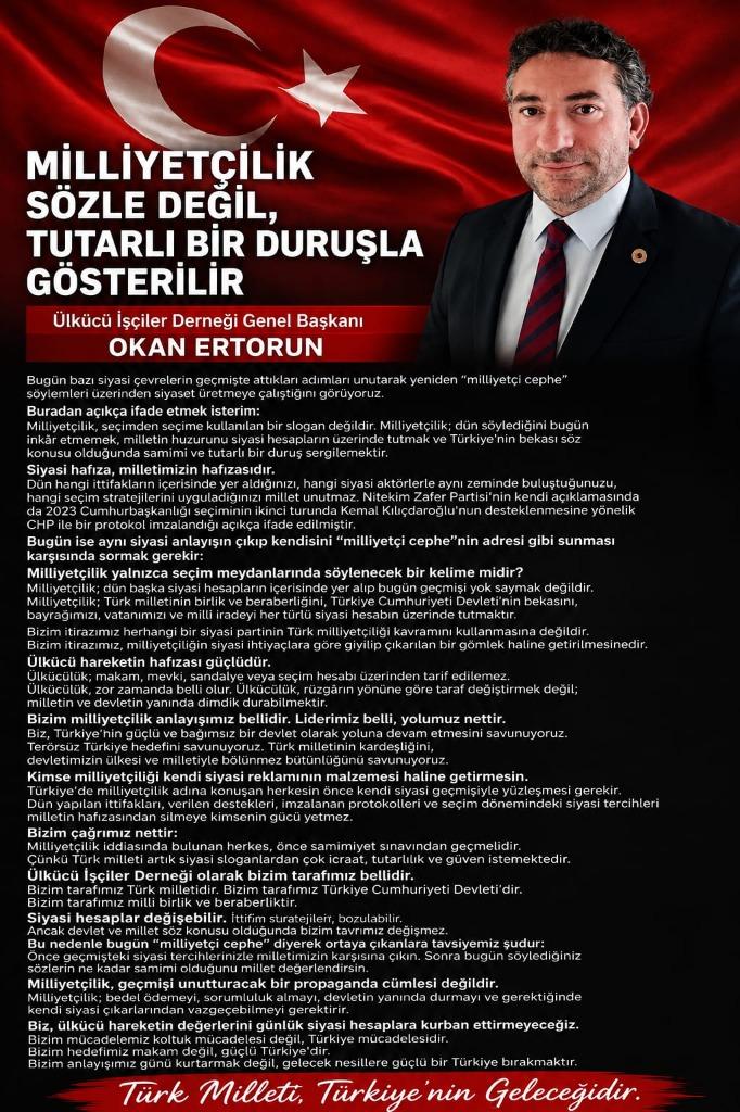 MİLLİYETÇİLİK SÖZLE DEĞİL, TUTARLI BİR DURUŞLA GÖSTERİLİR